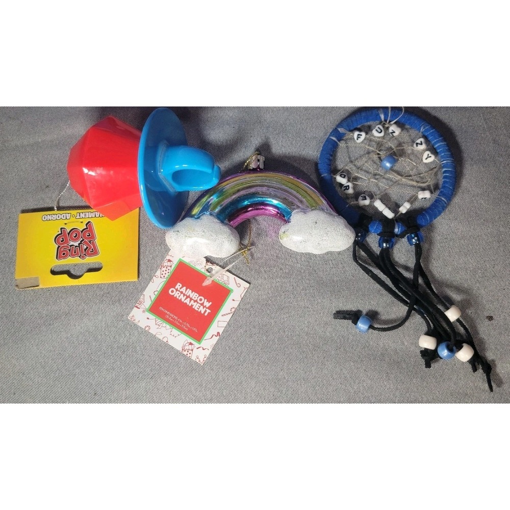 3Pc Christmas Ornament Lot Ring Pop‎ Rainbow Funny Dreamer Dreamcatcher